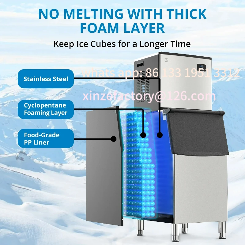 

Customizable Commercial Ice Maker Machine 350LBS/24H, Industrial Ice Mchine with 240LBS Large Storage Bin
