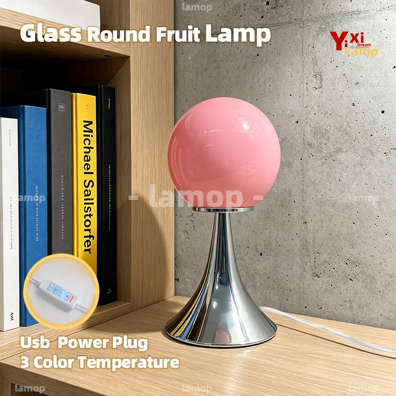 Murano Glass Whole Orb Spherical Table Lamp Korean Creamy Warm Style Mellow Ambient Light Bedroom Bedside Dressing Corner Table
