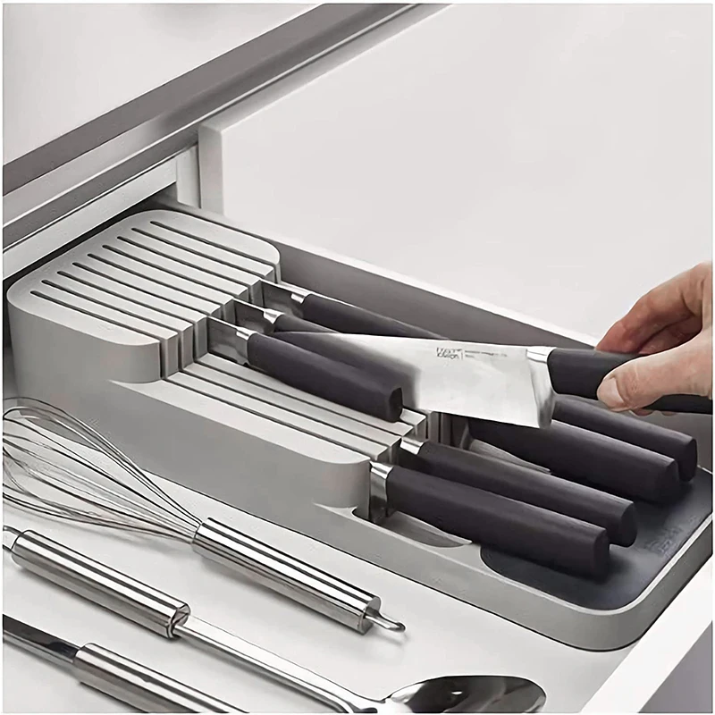 Multipurpose Cutlery Silverware Kitchen Utensil Drawers Organizer Block Holder Knives Forks Spoon Spice Bottle Storage Rack Tray