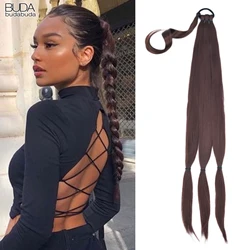 34”Braid Ponytail Extension Long Straight Wrap Around Ponytail Hair Extensions Fluffy Natural Soft Hair for Women Daily Wear DIY