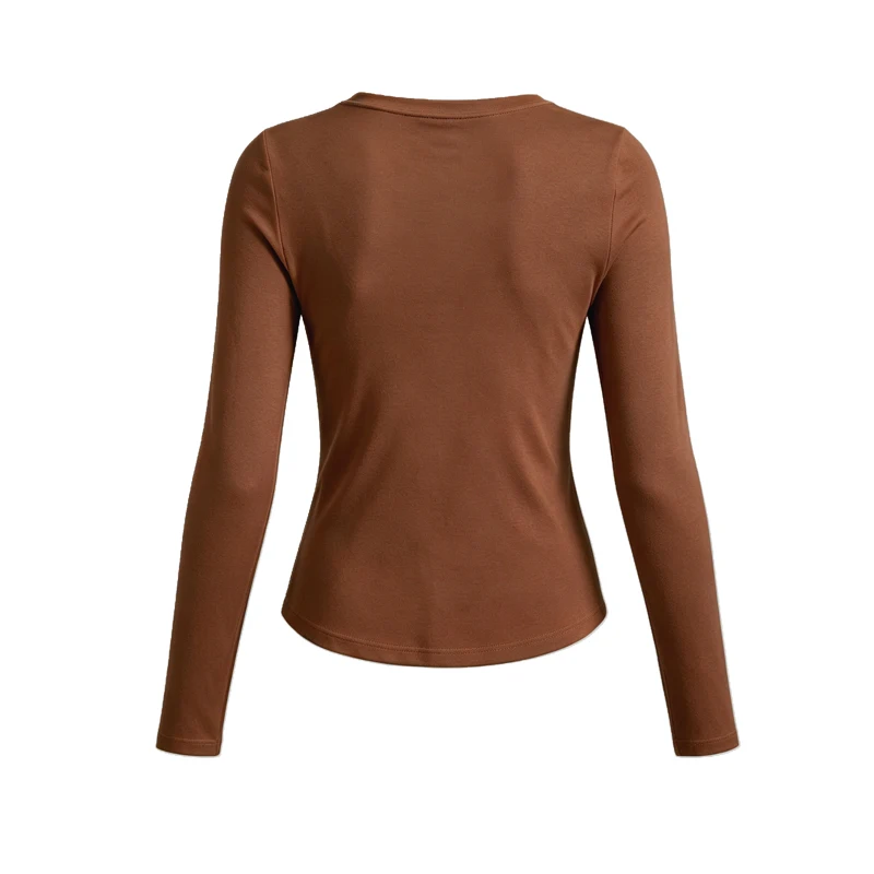 Damen Langarm Slim Fit T-Shirt, Einfarbiges Basic O-Neck Unterhemd, Lässiges Weiches Dehnbares Strick-Basis-Layer-Oberteil, Damen-Alltags-T-Shirt – Detail 5