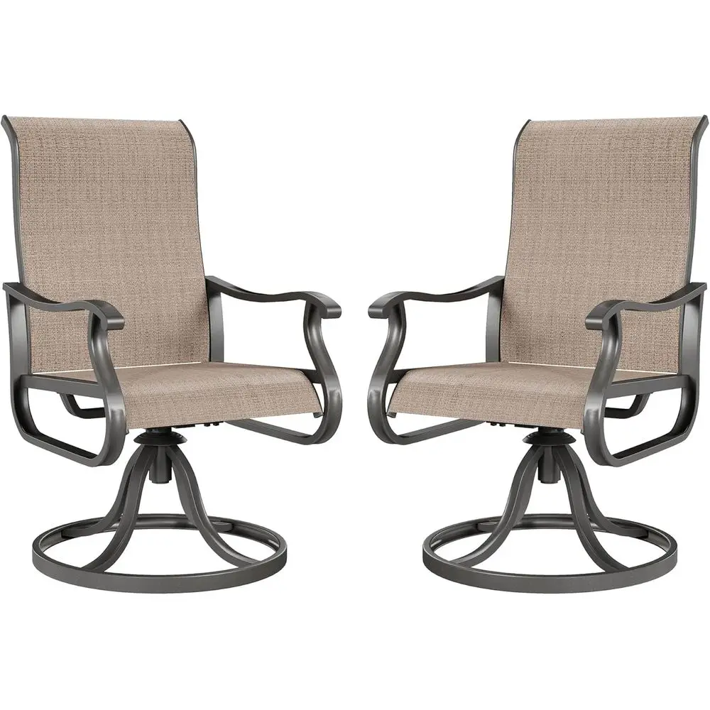 2-Piece Outdoor Swivel Rocking Chairs Set with Weather-Resistant Textilene and Metal Frame, Brown