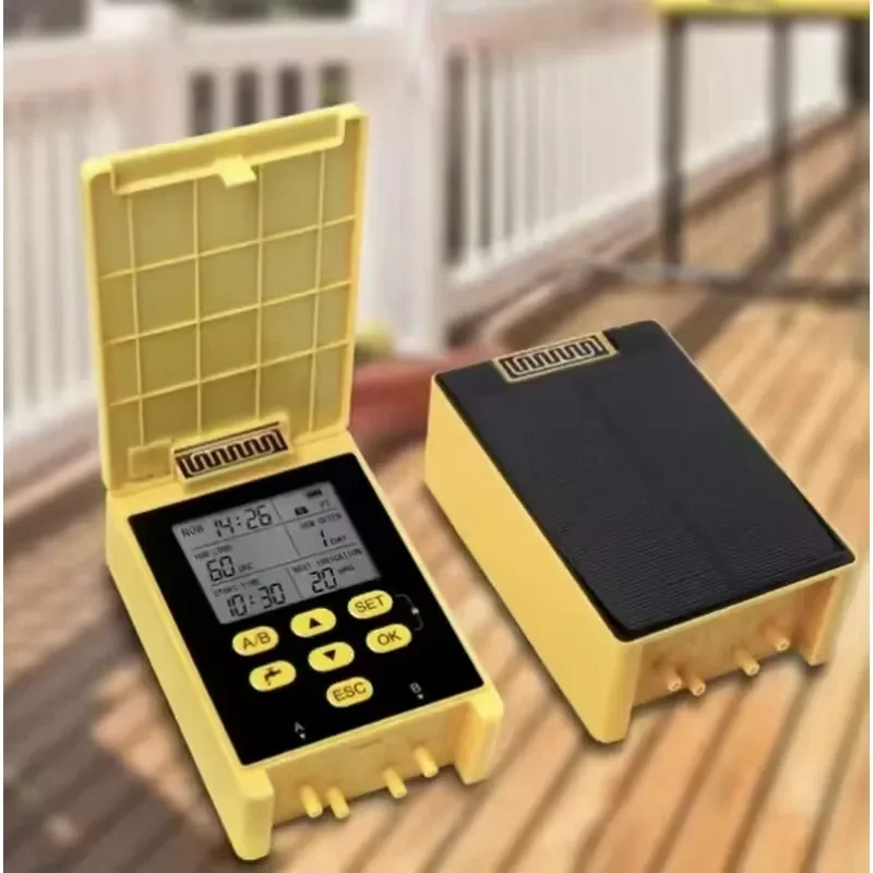 Solar Power Digital Double Pump Timers Automatic Drip Irrigation System Built-In Lithium Battery Rain Sensing Plastic Garden