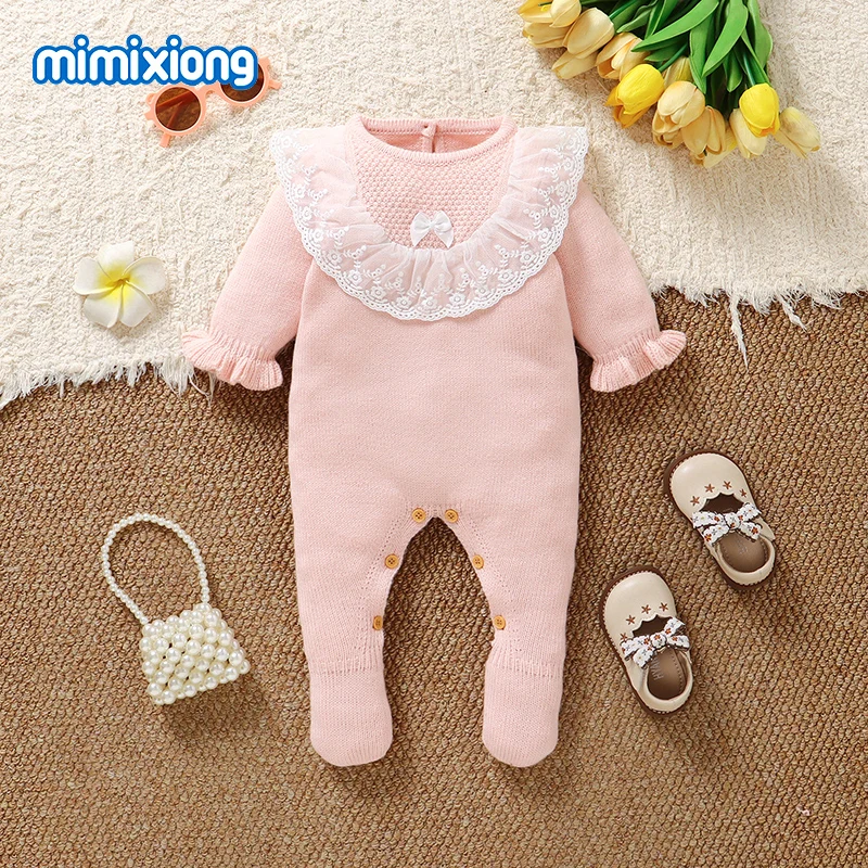 

Розовые комбинезоны для девочек 0-18 месяцев, повседневная верхняя одежда для новорожденных, комбинезоны с длинными рукавами, цельные комбинезоны для малышей