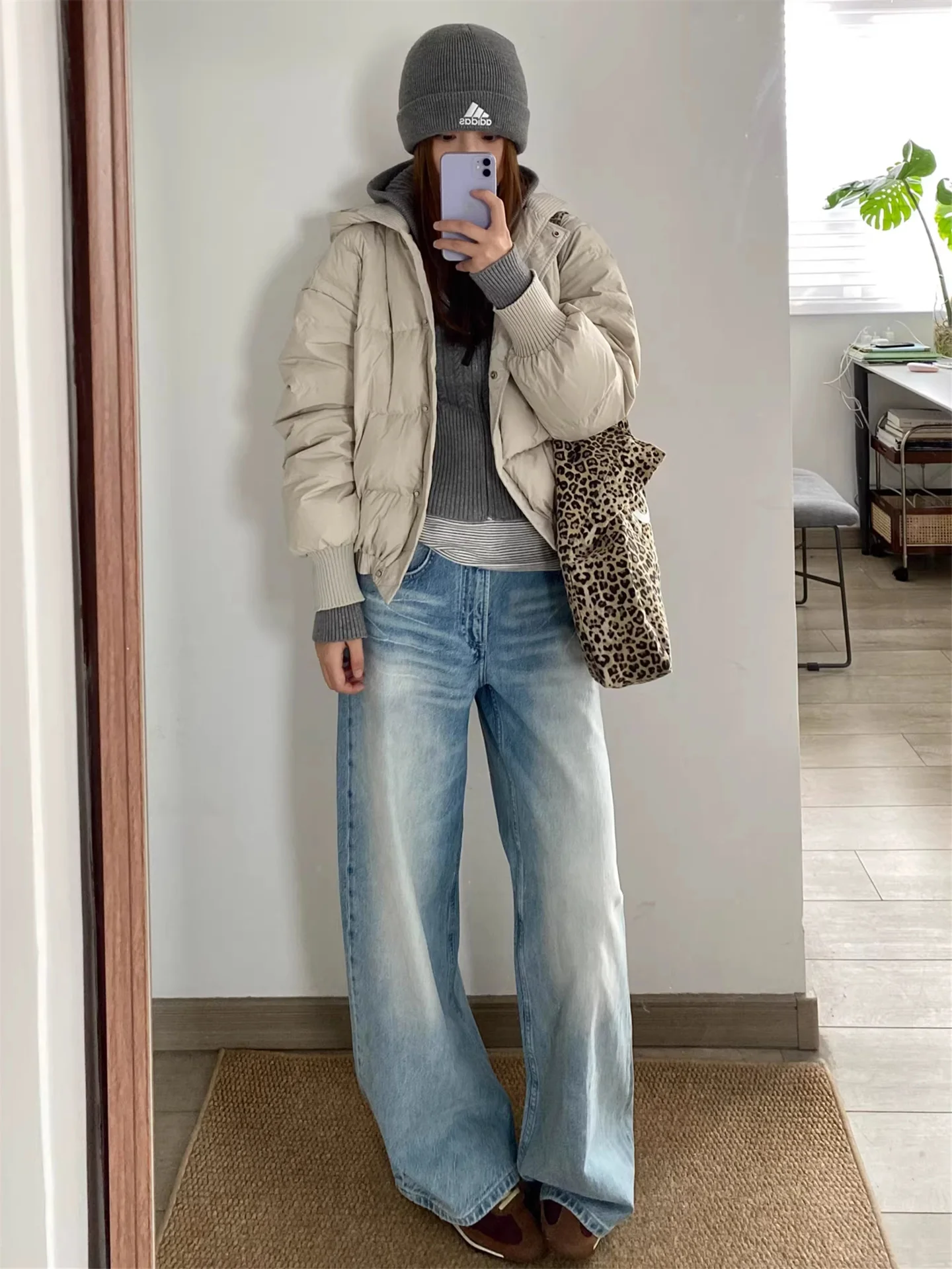 

American Vintage Light Blue Straight Leg Jeans Women Loose Slim Washed Old Fashioned Wide Leg Floor-Length Pants