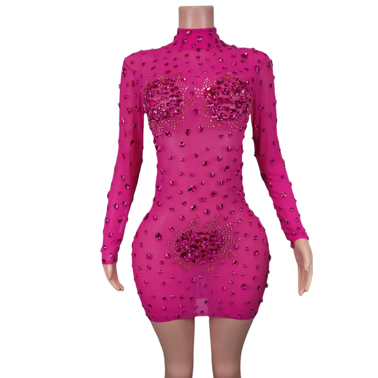 

Luxury Beading Retro-Style Long Sleeve Prom Gown Sexy Sheath Dress Evening Party Performance Costume Nightclub Stage Wear Guibin