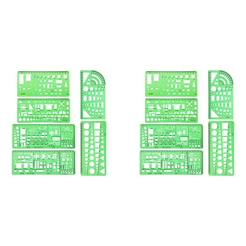 Ingenious-12 Pieces Plastic Measuring Templates Building Formwork Stencils Geometric Drawing Rulers For Office And School,Green