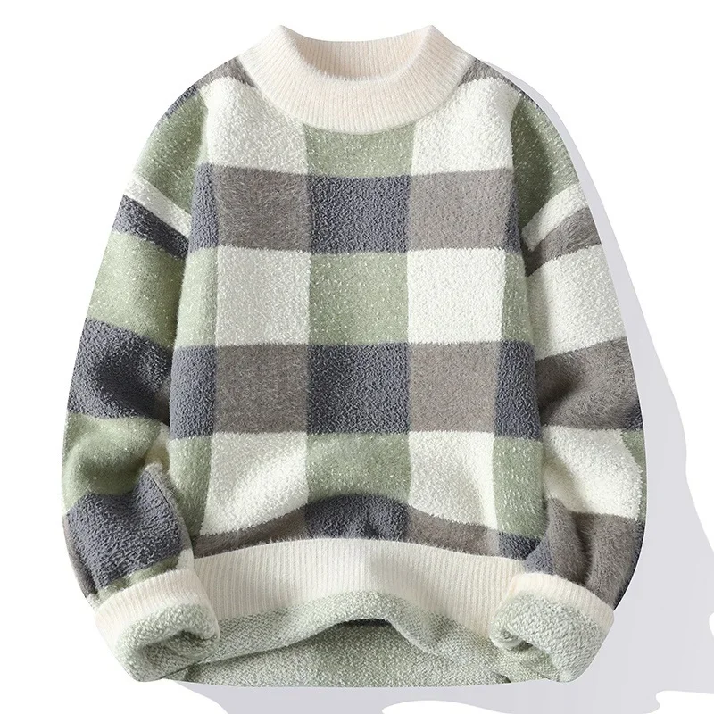 

Autumn and Winter Thick Sweater Men's Round Neck Pullover Youth Warm Stripes