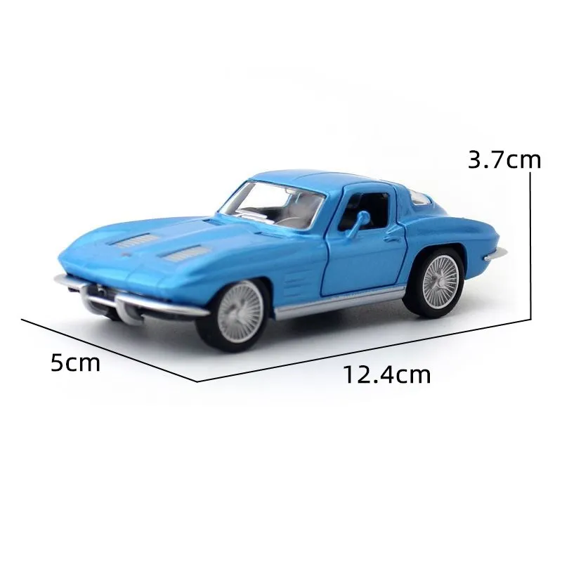 1:36 Corvette C2 modelo de liga de carro vintage vintage peixe de vison amarelo clássico decoração de carro americano