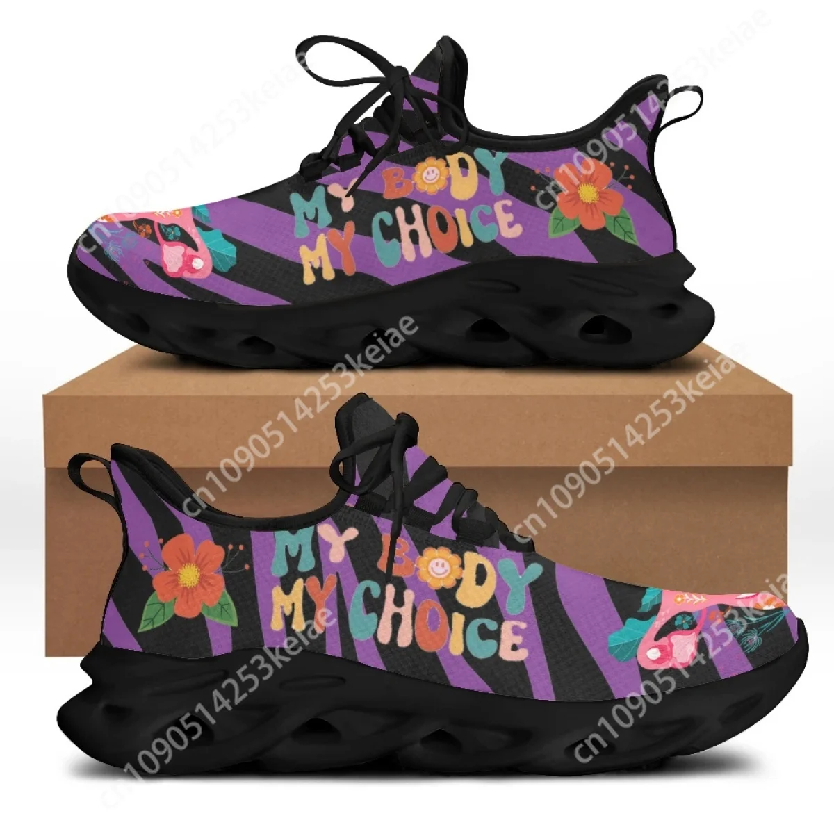 Custom Purple my body my choice Casual Sneaker Print Men Breathable Flat Shoes Fashion Floral Print zapatillas deportivas mujer