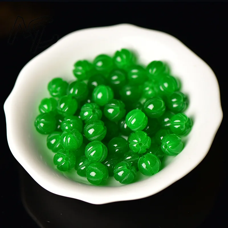 

10pc Chinese Green Jade Lotus Pumpkin Pendant Beads Jewellery Fashion Accessories DIY Earrings Hand-Carved Men Lucky Gift Amulet