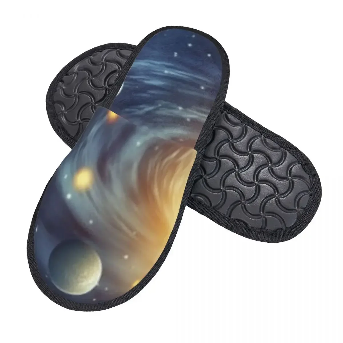 Winter Warm Women Men Plush Flat Indoor Slippers Solar System Background Furry Home Non-slip Shoes