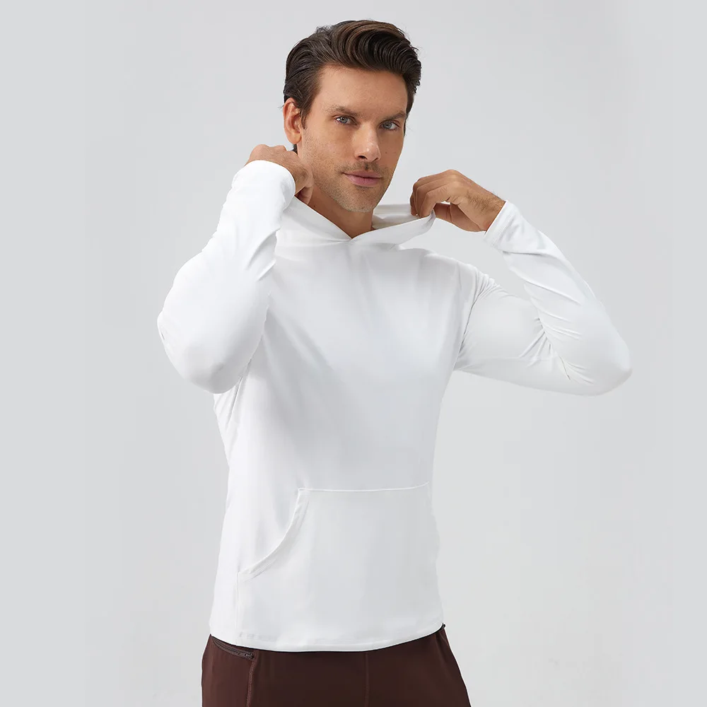 2024 Men's Autumn/Winter Sports Sweater Hooded Moisture Absorbing Quick Drying Fitness Top Slim Fit Running Training Long Sleeve