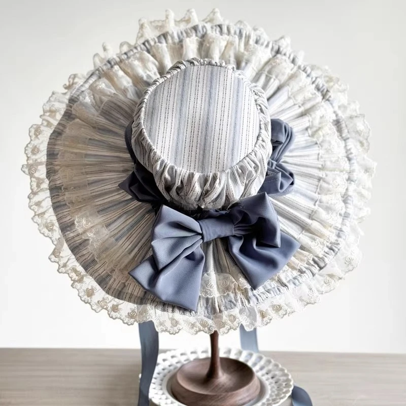 

Original Handmade Lolita Umbrella Hat Antique Doll Wall Striped Lace Hat
