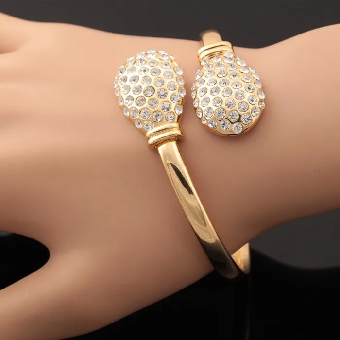 U7 Cuff Bangles Gold Color White Rhinestone Pave Setting Bracelets Women Jewelry QC24