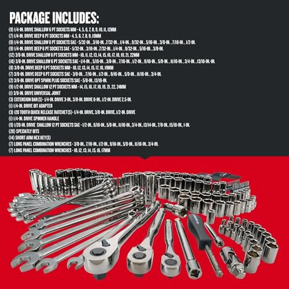 150 Piece Mechanics Tool Set SAE/Metric 1/4