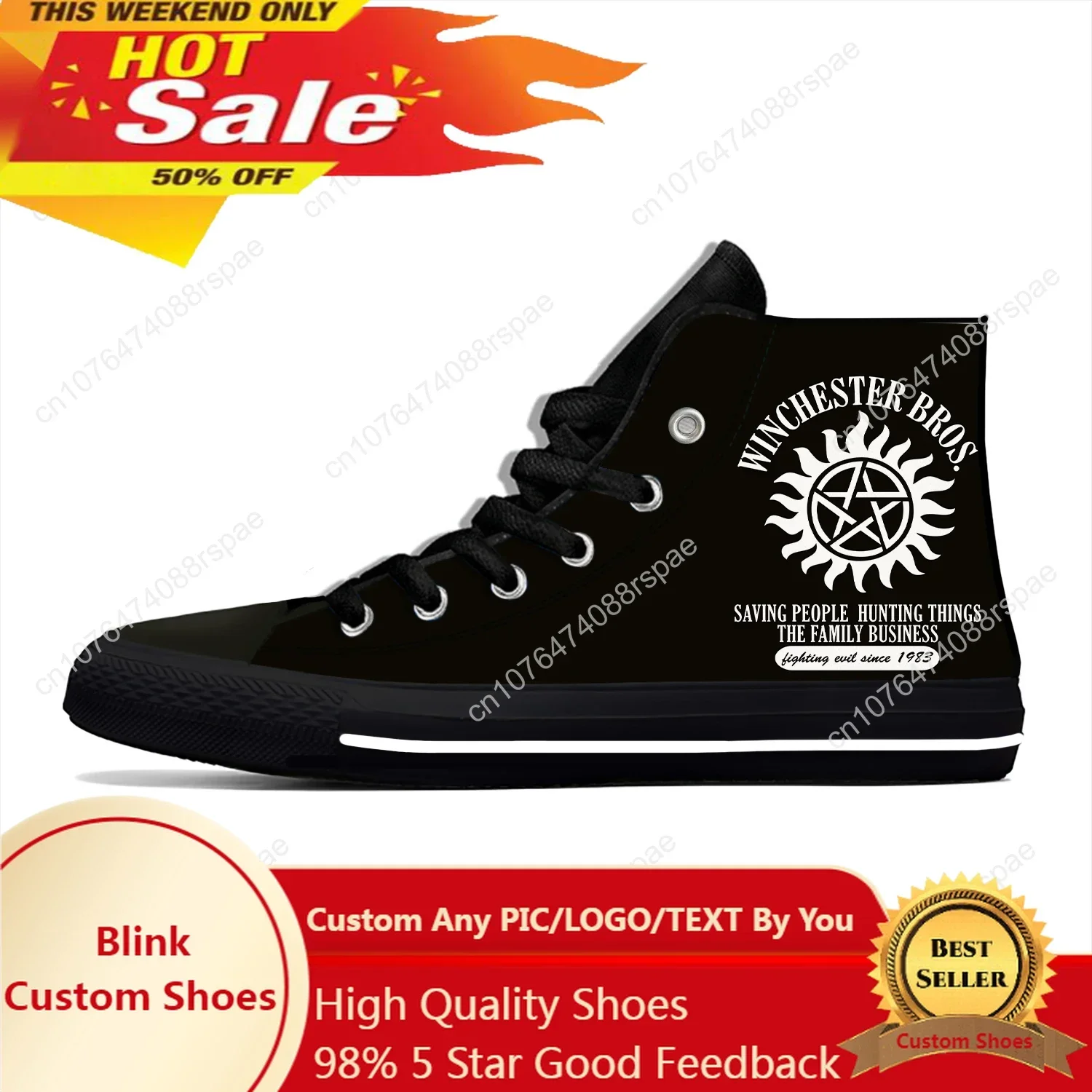 

Supernatural Winchester Brothers Novelty Design Fashion Lightweight High Top Canvas Shoes Men Women Casual Breathable Sneakers