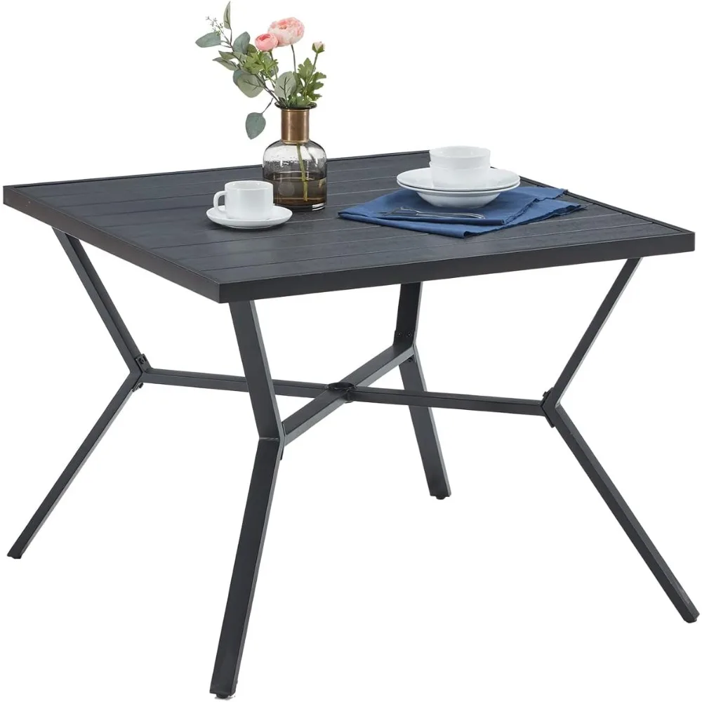 Outdoor Tables，Patio Dining Table Outdoor Metal Steel Frame Square Table, Dining Table for 4