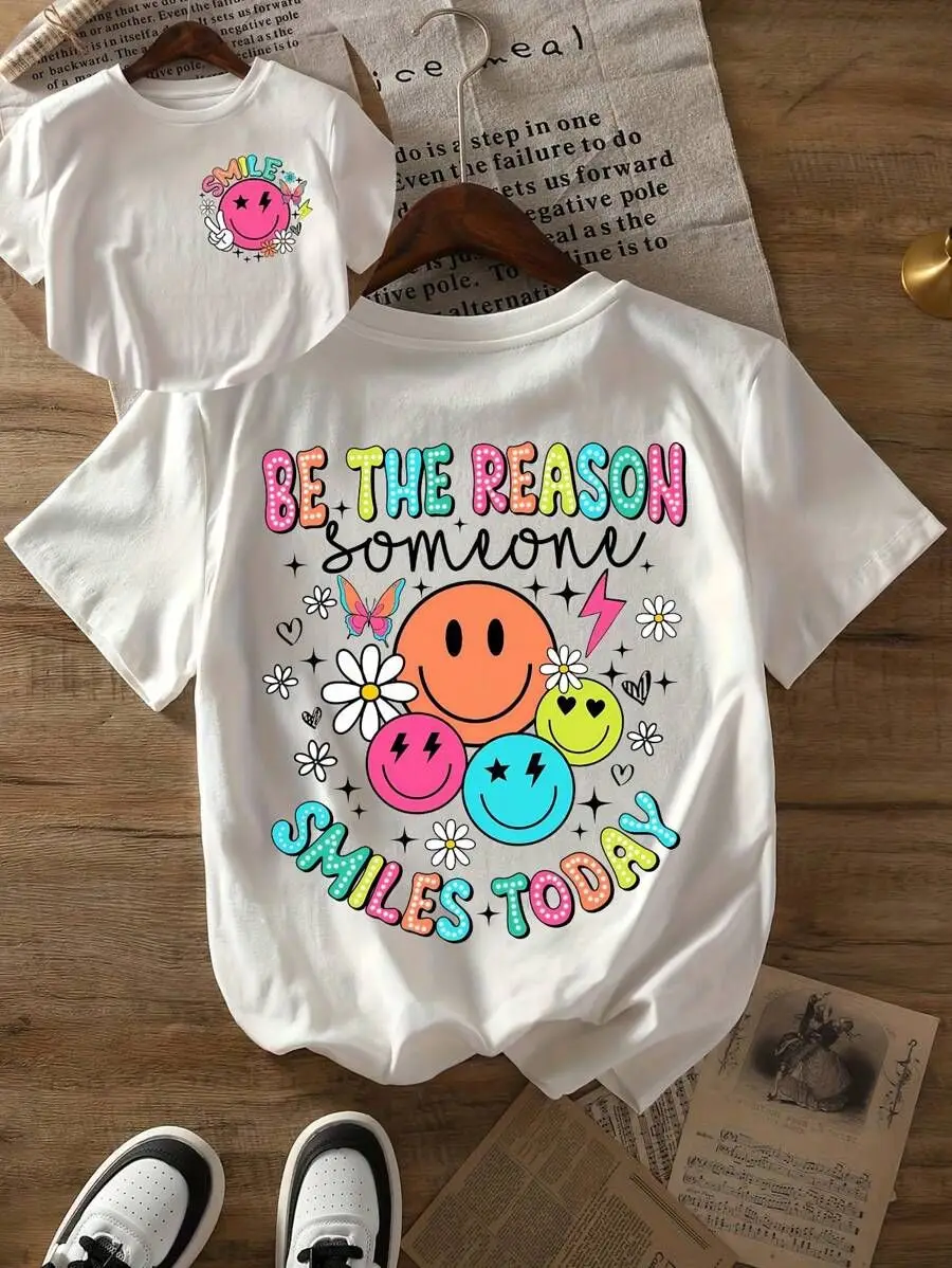 

Женские белые футболки больших размеров, принт «Be The Reason Someone Smiles Today», для родителей — повседневные и позитивные