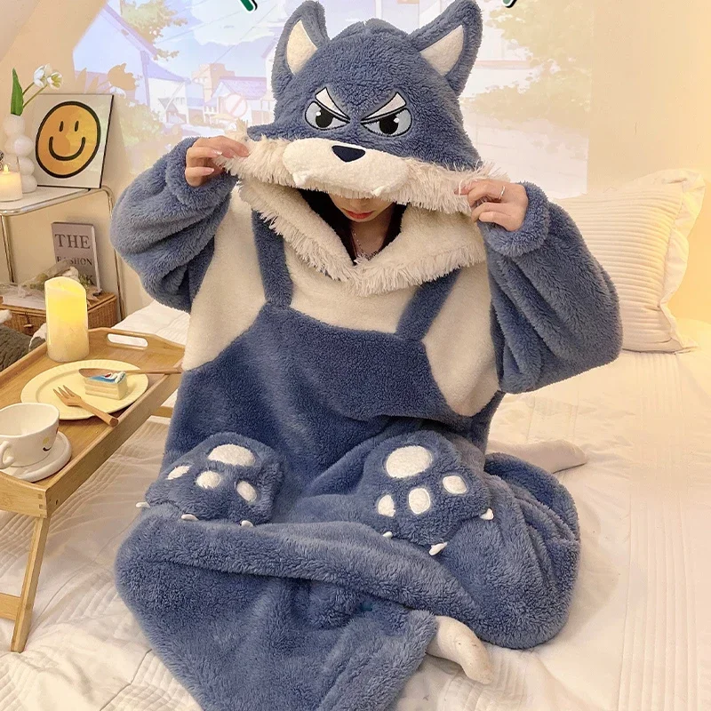 Kawaii Women Pajamas Jumpsuits Winter Thick Sleepwear Warm Animal Hooded Pyjamas Unisex Cosplay Onesie Soft  Nightwear