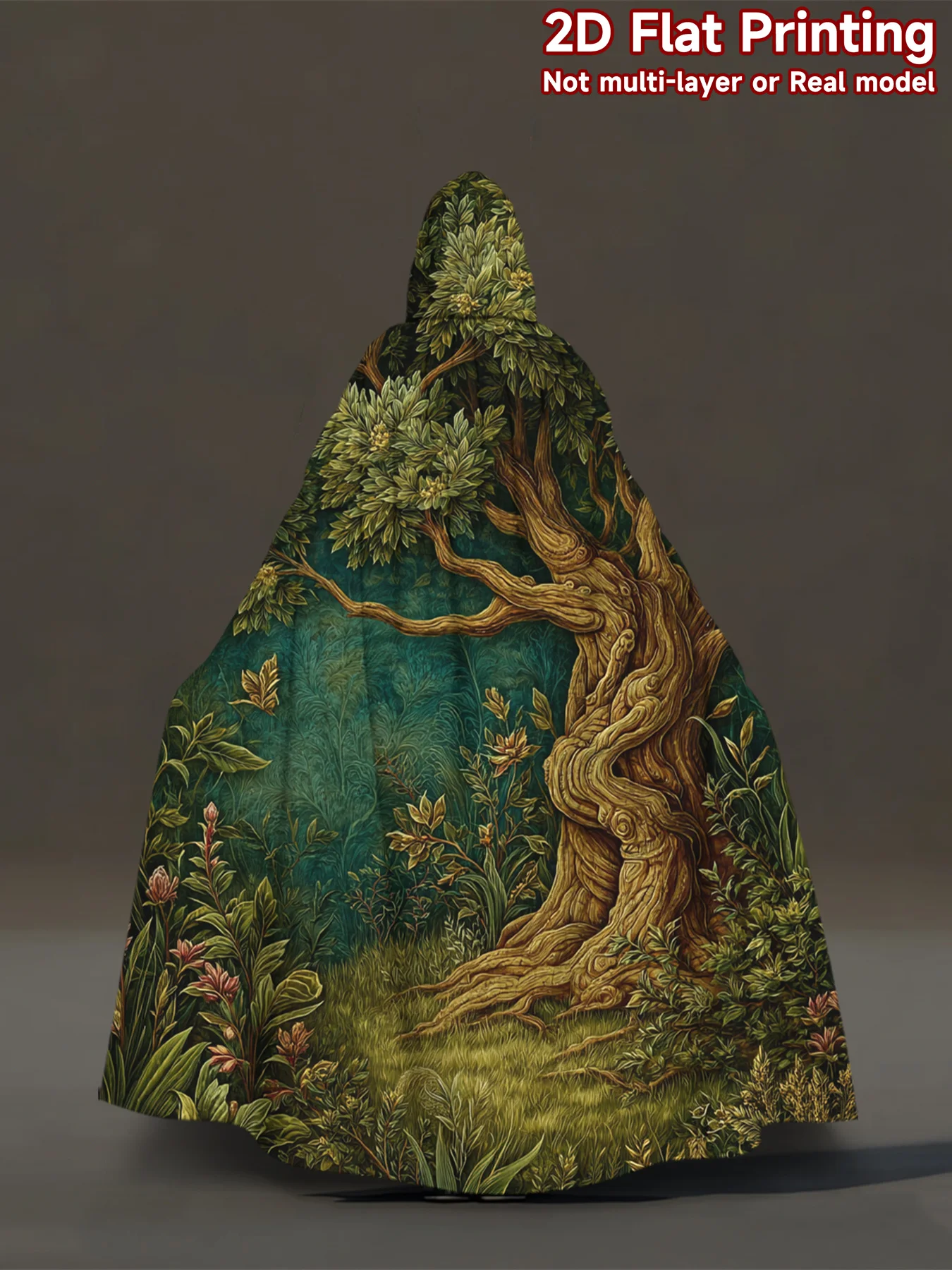Customization Two-Dimensional Flat Robes, 1pc, Hooded Capes Featuring An Enchanted Forest Tree Design, Ideal For Cosplay, Hallow