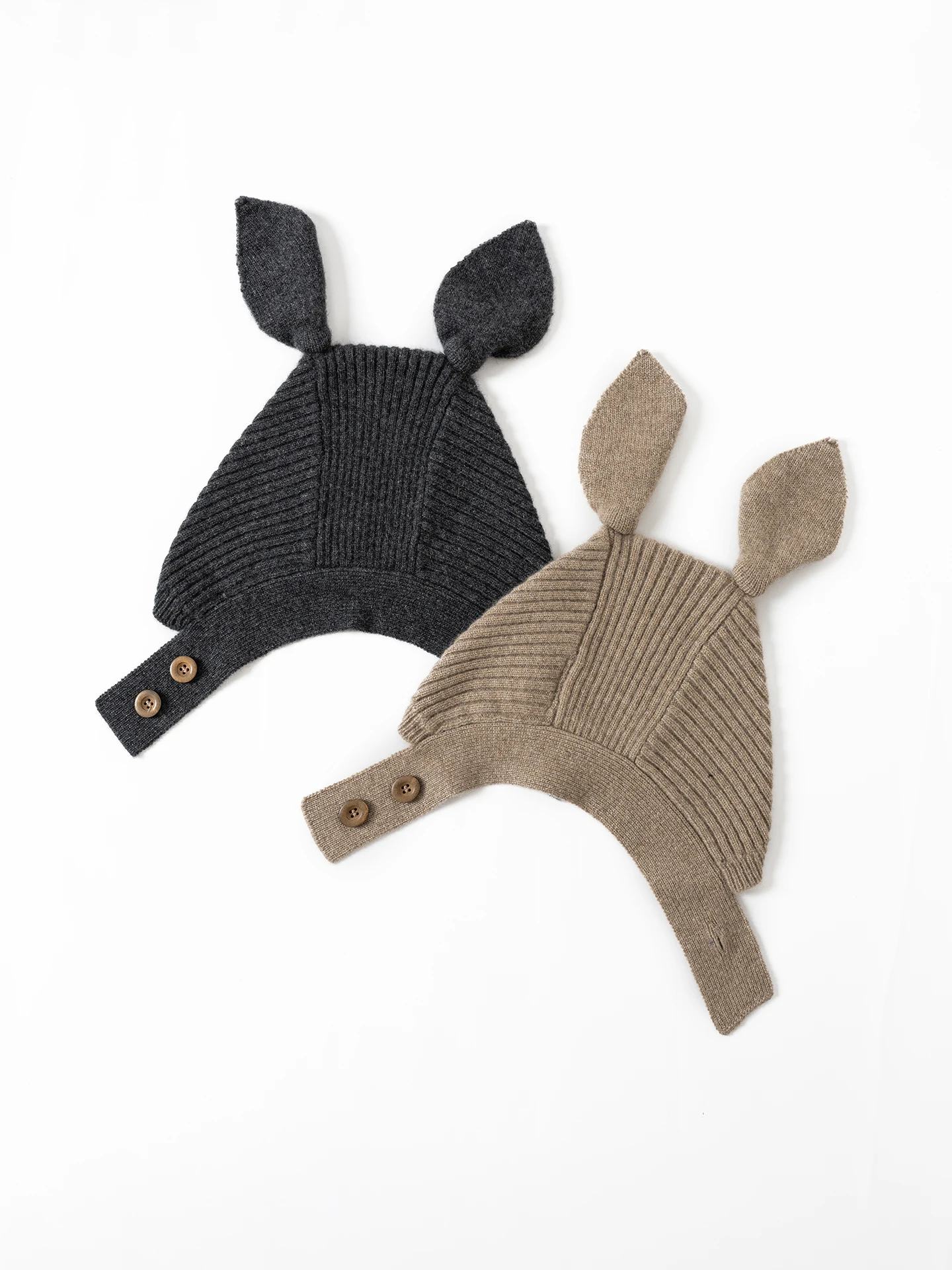 100% Pure Cashmere Kids Bunny Ear Hat Ribbed Winter Bonnet Children Earflaps Beanies Chin Strap Winter Warm Infant 2-Sizes 1-7T