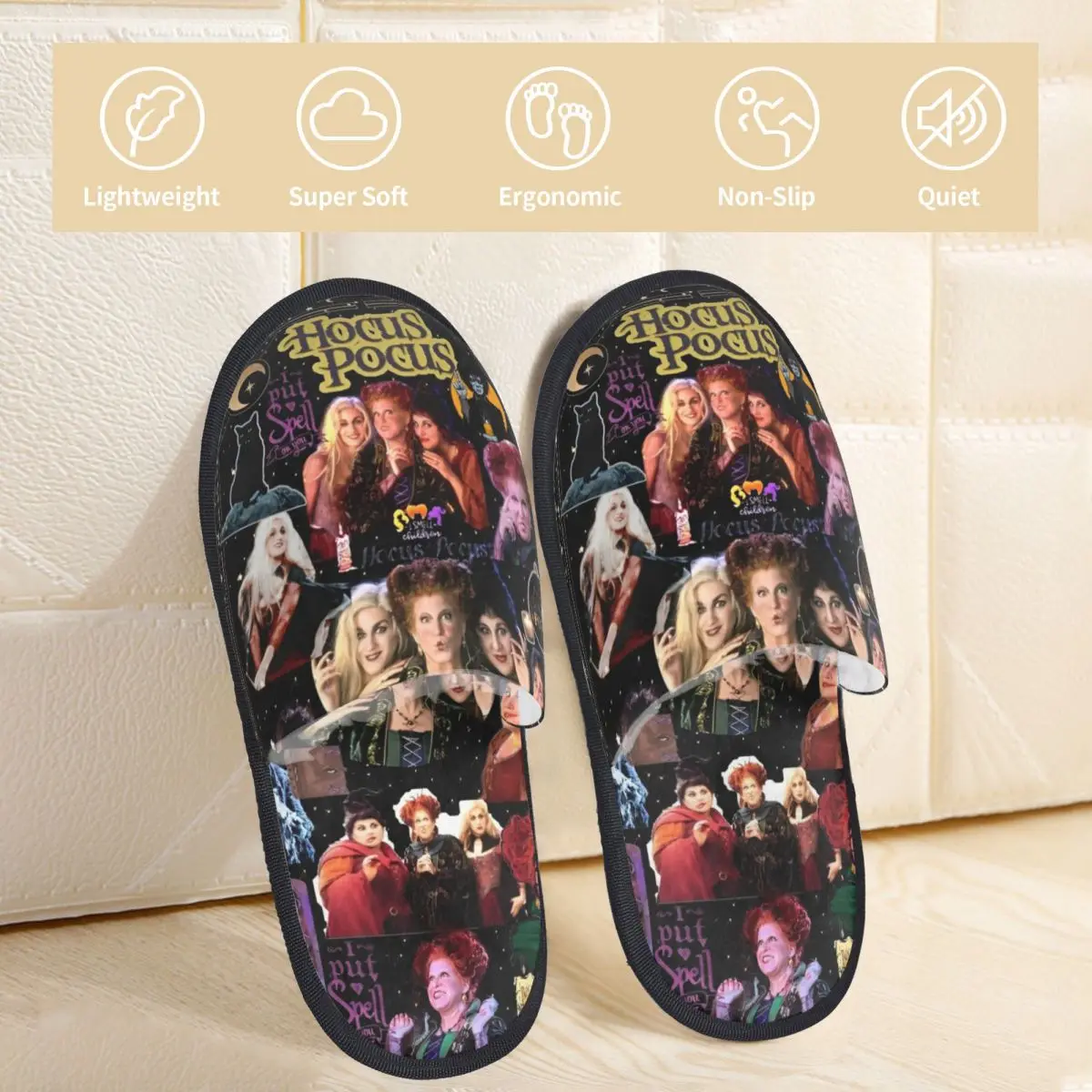 Winter House Cotton Slippers Hocus Pocus Accessories Household Fur Slides Slippers Bedroom Soft Anti Slip Slides