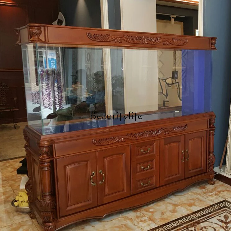 Fish tank bottom cabinet solid wood European living room household medium and large floor aquarium