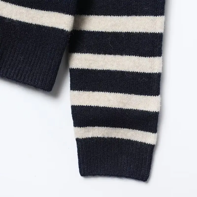 جديد خريف/شتاء مخطط سترة متماسكة سليم صالح أنيقة جولة الرقبة المرأة مفتوحة الجبهة سترة سترة #4