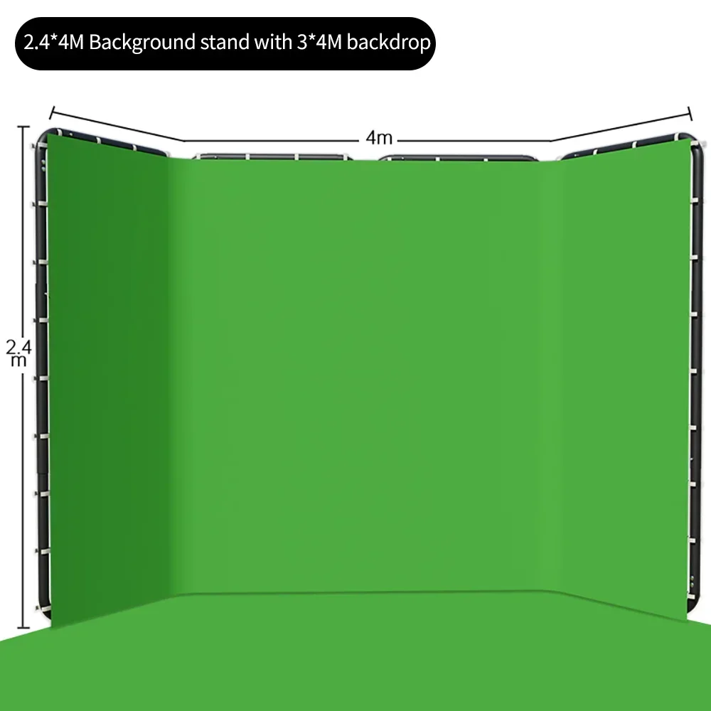 2.4X4M Achtergrondframe Groen Scherm Muur Opvouwbaar Voor Tiktok Live Fotostudio Kit Chromakey Groen Scherm Frame