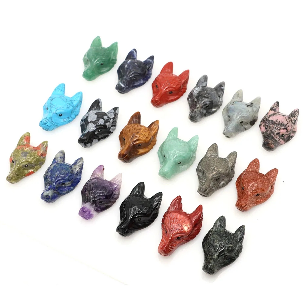 Natural Stone Wolf Head Healing Crystal Reiki Hand Carved Animal Statue Figurine Decor Gemstone Jewelry Accessories Gifts