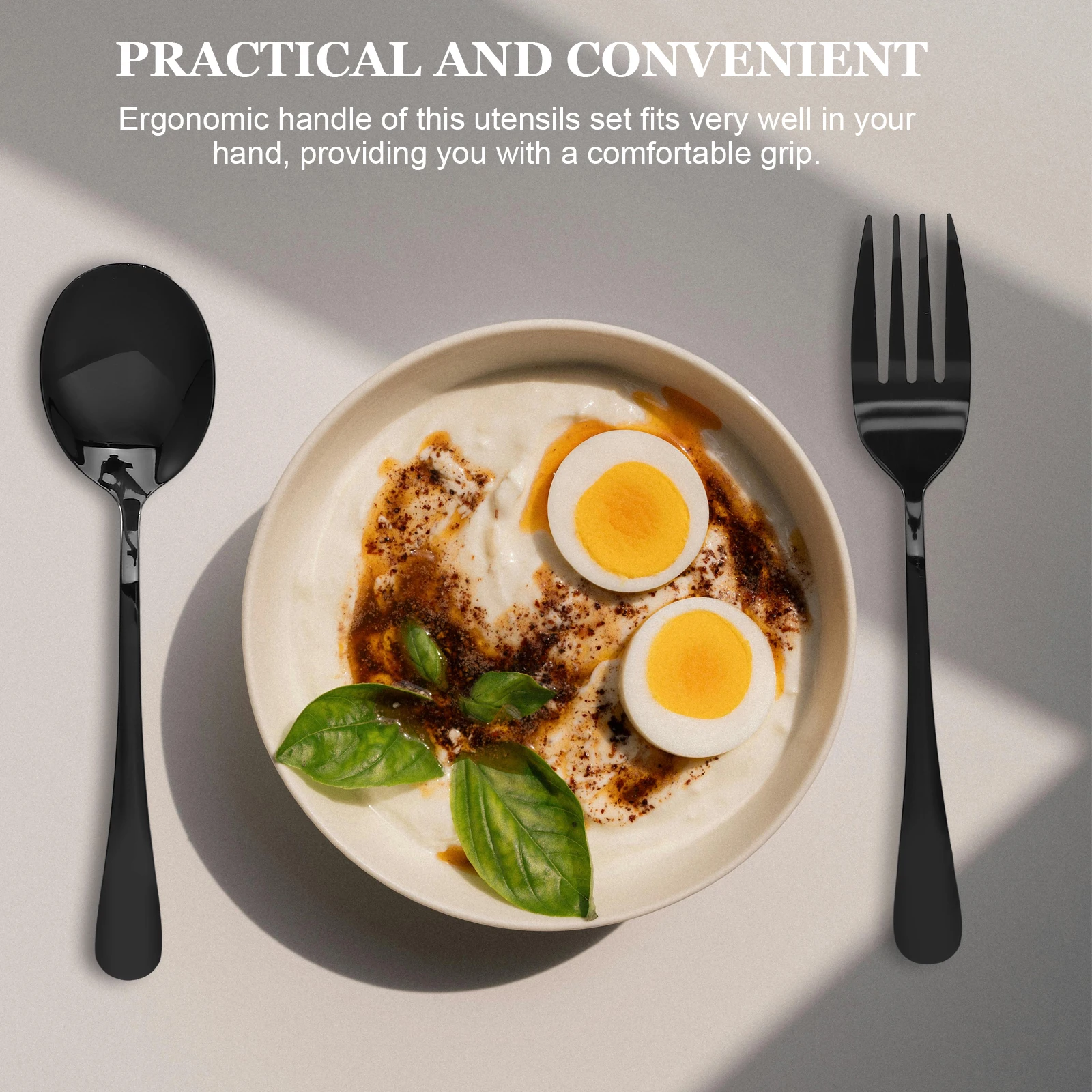 

Shaped Cutlery Set Eating Utensils Stainless Steel Black Buffet Serving Spoons