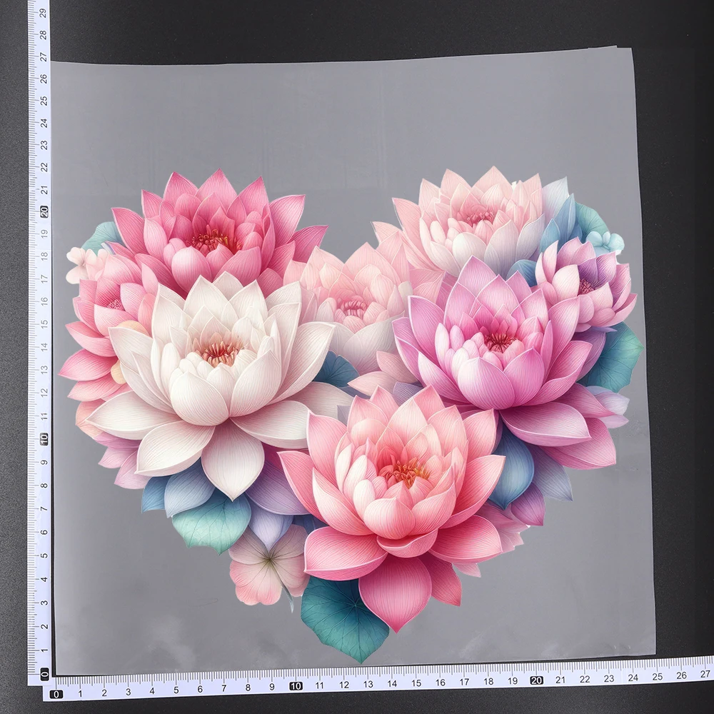 25CM Fine Heart Love Shape Lily Lotus Flower Transfer Patches For Clothes DIY A-Level Washable Shirt Iron-on Thermal Stickers