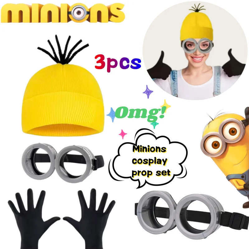 Novo Conjunto de Acessórios de Cosplay de Halloween para Homens e Mulheres: Óculos e Chapéu do Bob dos Mínimos - Desenho Animado Criativo e Colorido