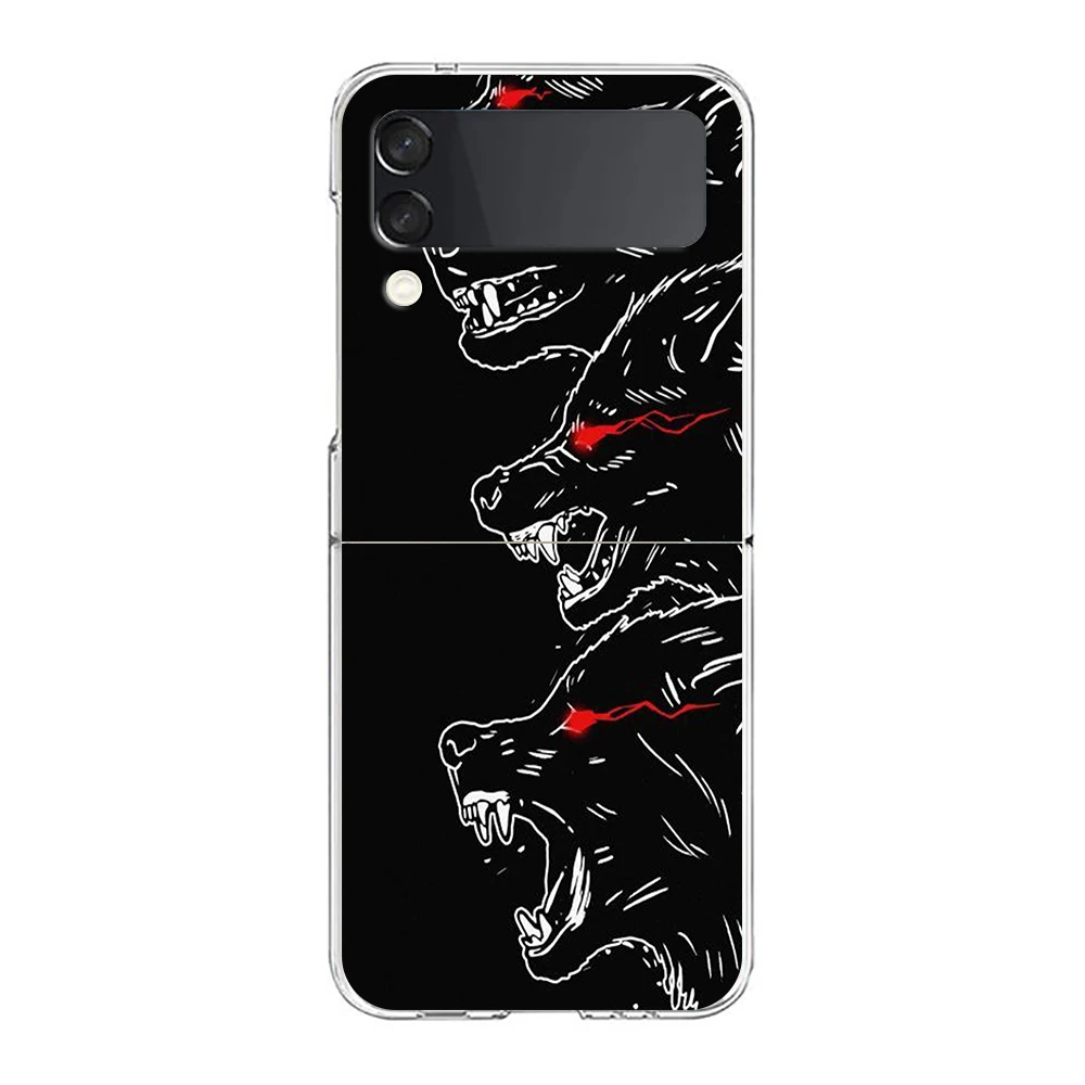 Moon Roaring Wolf Hard PC Phone Case For Samsung Galaxy Z Flip 5 4 3 Transparent Cover For Galaxy Z Flip 6 Foldable Shockproof