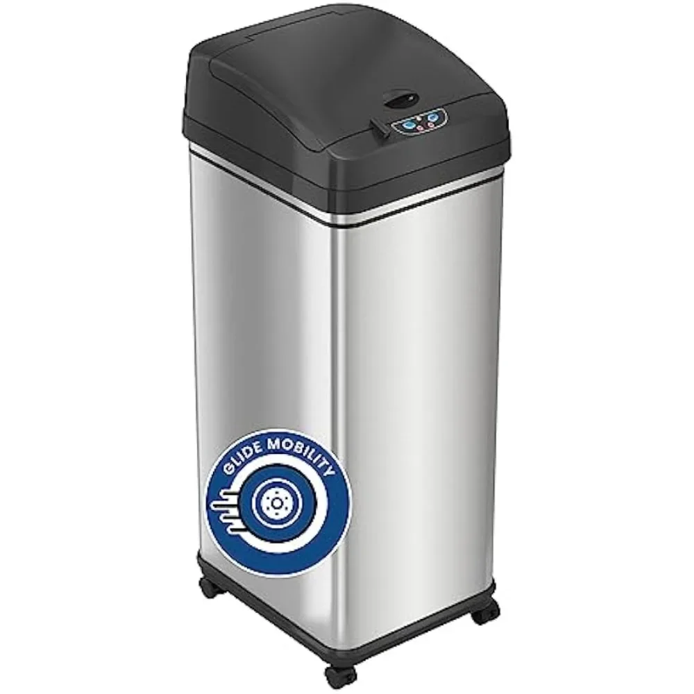 

Stainless Steel Bin Rolling 13 Gallon Sensor Trash Can With Wheels and Odor Control System Useful Things for Home Separate Tools