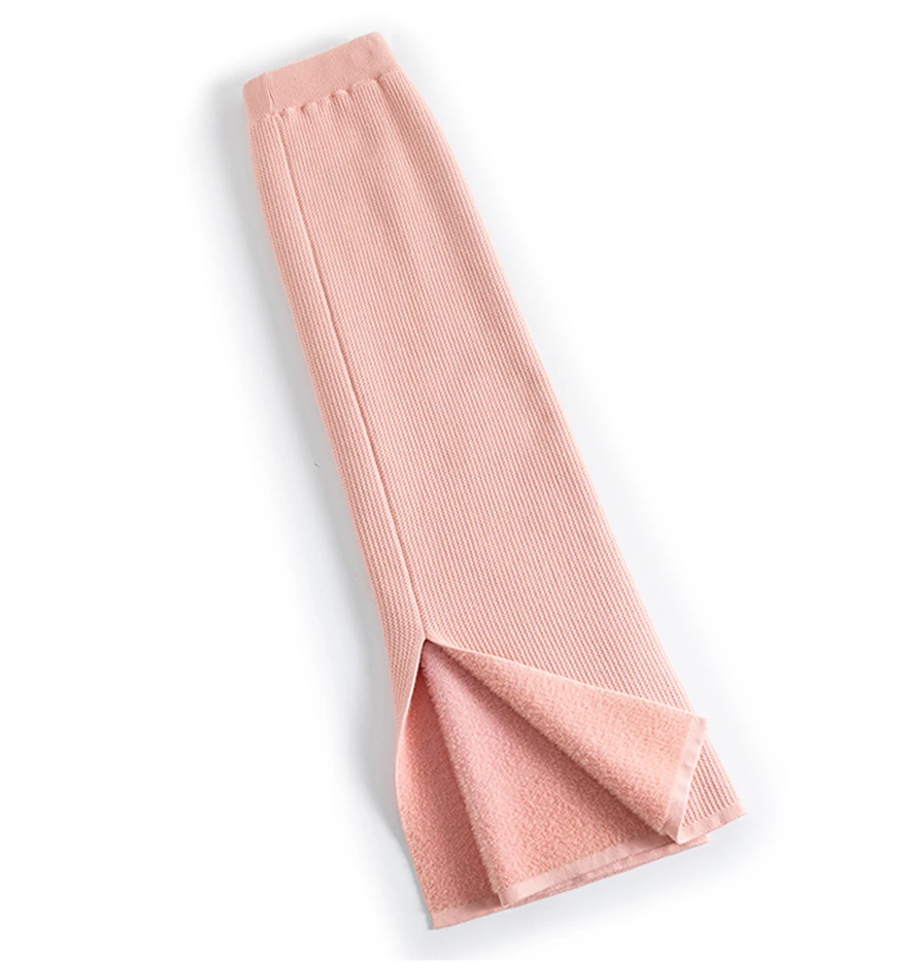 Women Plus Velvet Thick Cashmere Knitted Skirt Autumn Winter Elegant High Waist Straight Mid-length Back Split Wraped Hip Skirts