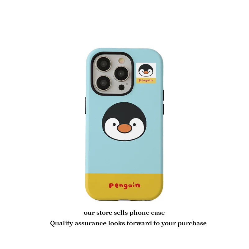 Light Blue Cartoon Big Headed Penguin Case for IPHONE 16 ProMax 15 14 13 12 11 PRO Acrylic TPU Two in One Magnetic Phone Cases