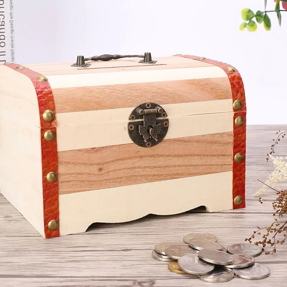 Mini Vintage Wooden Piggy Bank Coin Saving Box Cash Organizer Treasure Chest Storage Organizer Without Lock Size M