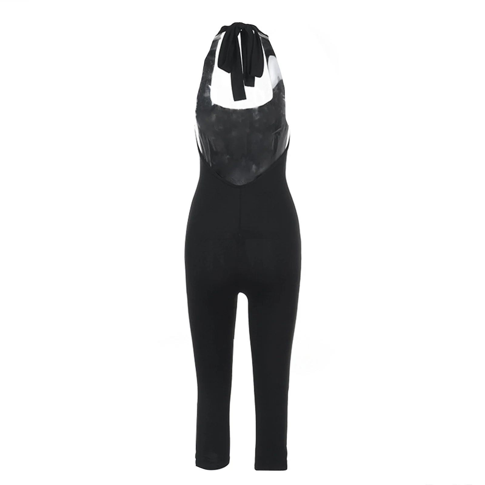 Mono halter para mujer, color sólido, sin mangas, sin espalda, ajustado, pantalones capri