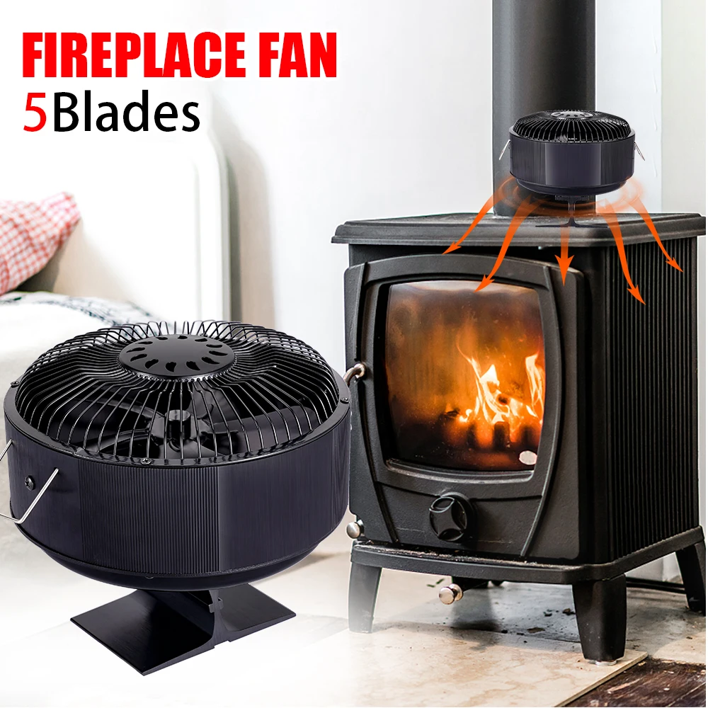 5 Blade Stove Fan Heat Powered Free Standing Fireplace Fan Fire Heater Log Wood Burner Eco Quiet Home Efficient Heat Distribute