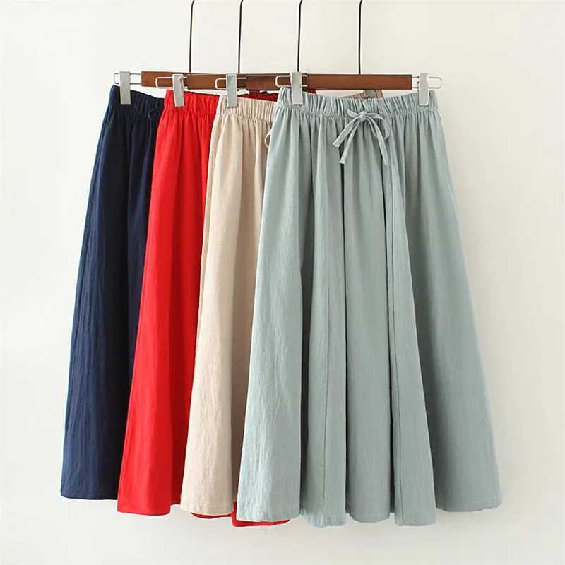 Autumn Cotton Linen Solid Vintage Skirt  ropa coreana mujer Spring Long Skirt  юбка винтаж plus size 6XL