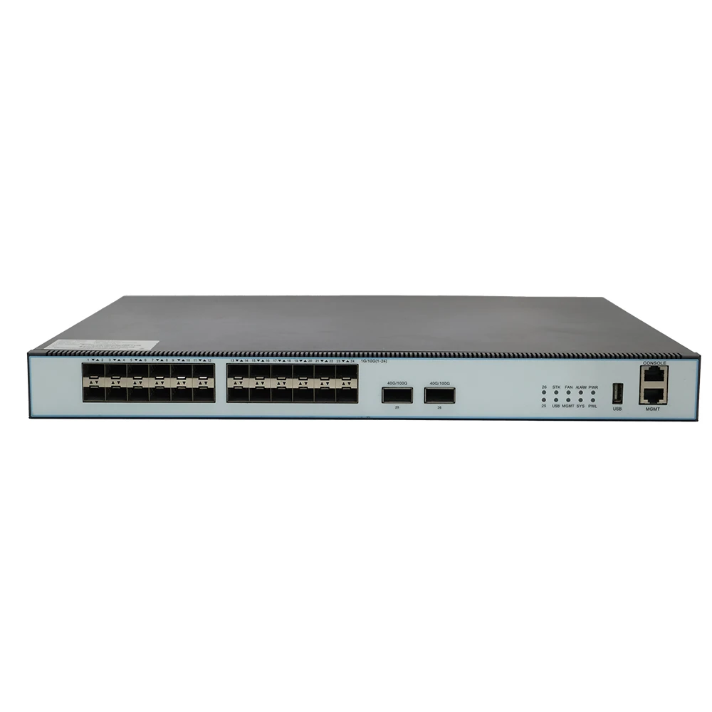 Bullscom 26-poorts multi-gigabit layer 3-stapelbare beheerde switch |   24x 10Gb SFP+ en 2x 100Gb QSFP28-poorten |   Op rek gemonteerd