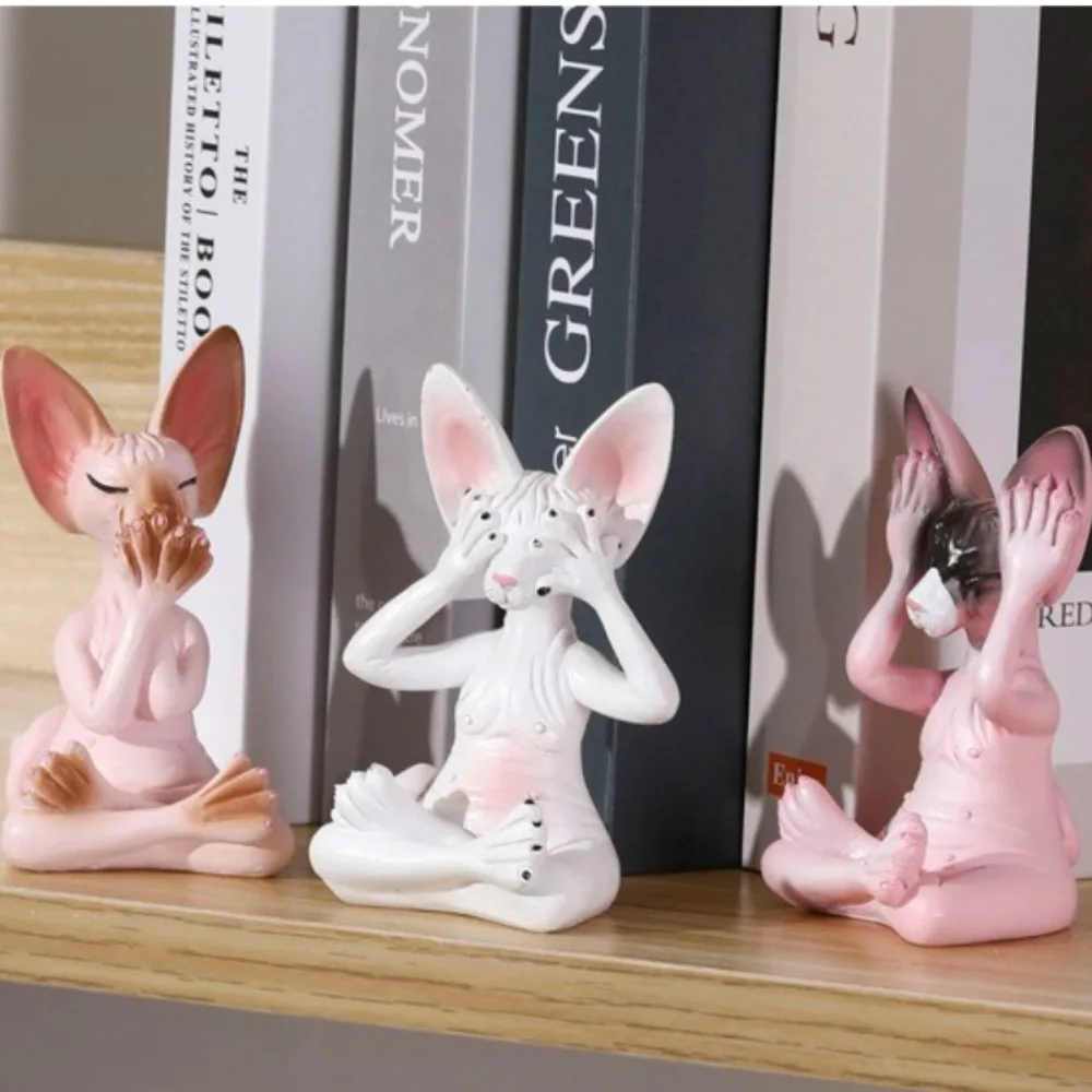 

Resin See No Evil Sphinx Cat Figurine Home Decor Meditation Yoga Whimsical Buddha Statue Animal Sculpture Desktop Ornament