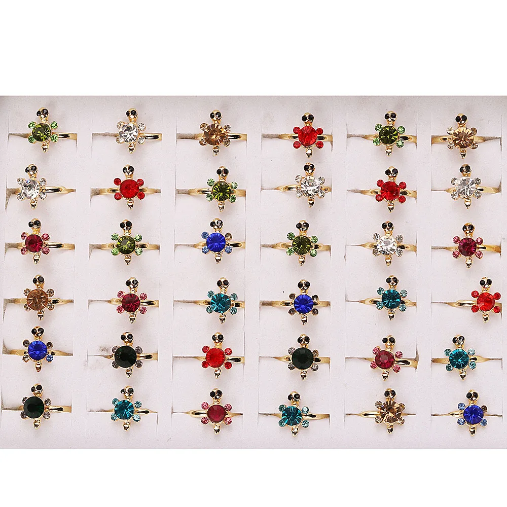 

QianBei 2023 модные ювелирные изделия, разноцветные кольца со стразами в виде черепахи для женщин, оптовая продажа, 50 шт./партия, стандартные подарки, бесплатная доставка