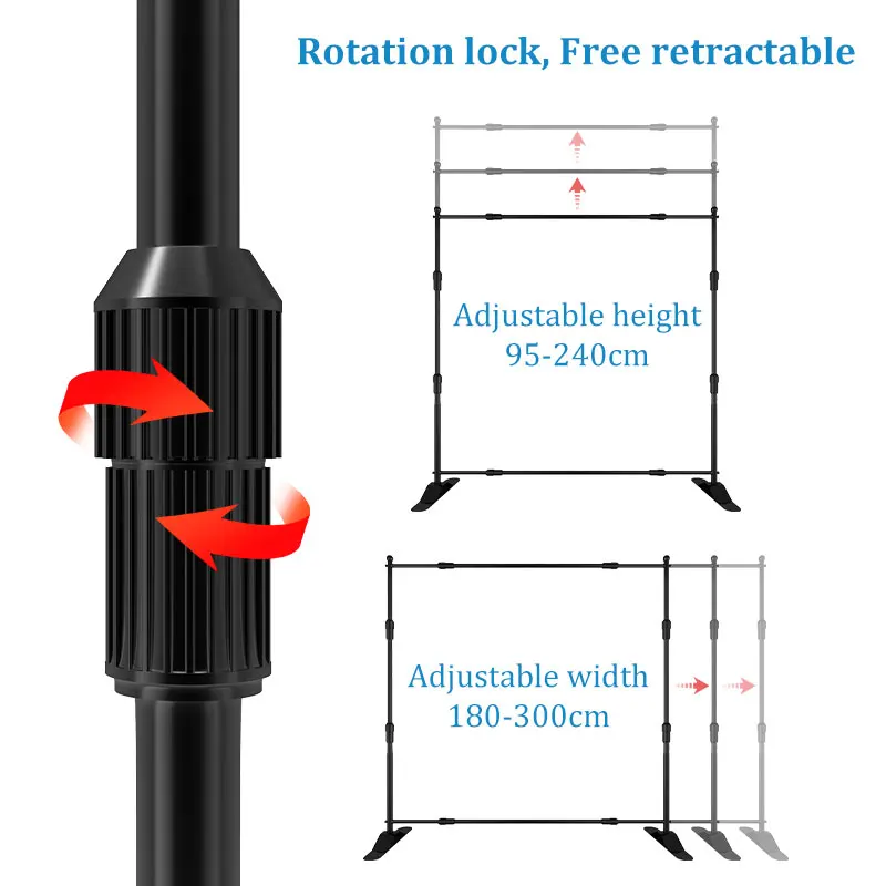 2.4x3M Heavy Duty Background Stand Upgraded Telescopic Chroma key Backdrop Banner Stand Photography Support System for Shoot