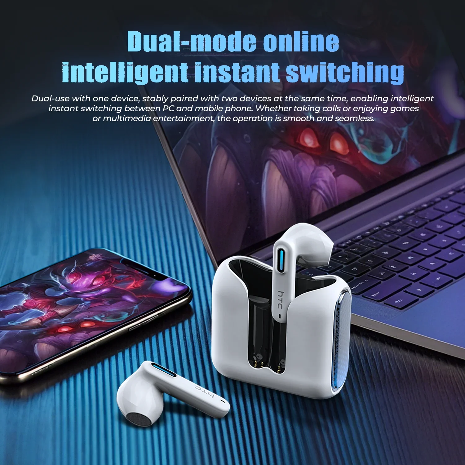 سماعات أذن لاسلكية HTC NE49 مزودة بتقنية البلوتوث V6.0 TWS داخل الأذن سماعات أذن مريحة بكمون منخفض للغاية وسماعات أذن مترجم AI