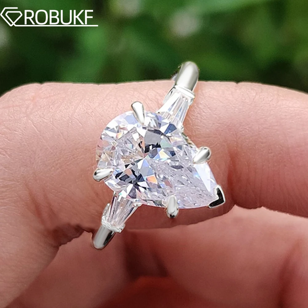 

8*12MM Waterdrop Shape Moissanite Engagement Rings for Women 3 Stone Pear Tapered Baguette Cut Wedding Band S925 Silver Jewelry