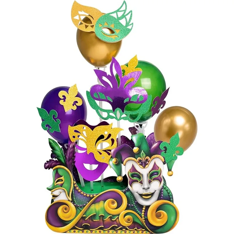 Gold Green Purple Mardi Gras Balloons Table Centerpiece Carnival Pancake Tuesday Party Photobooth Props Shrove Table Decorations