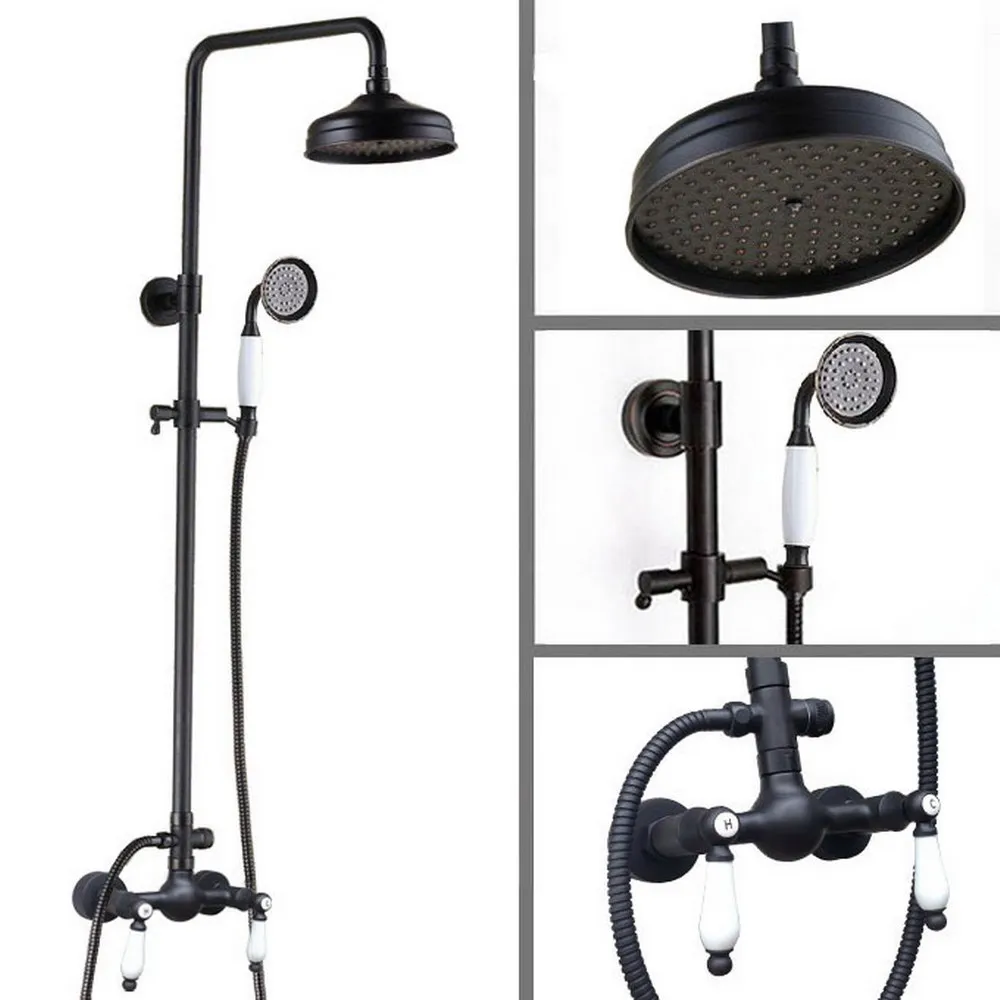 Black Oil Rubbed Bronze Bathroom Rainfall Shower Faucet 8